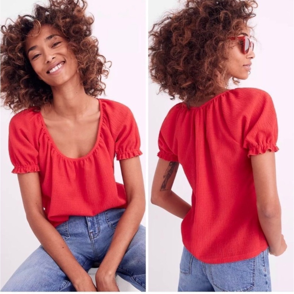 Madewell Texture & Thread Peasant Top Red S EUC